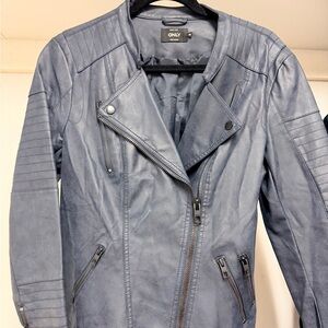 ONLY Women's navy Leather Jacket medium